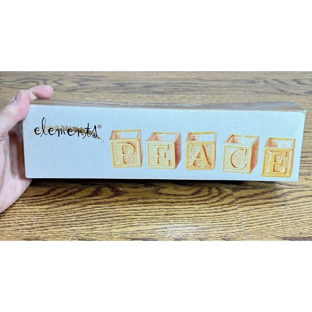 Elements PEACE Candles 5 Pieces In Original Box Handcrafted Gold Votive 2.25
